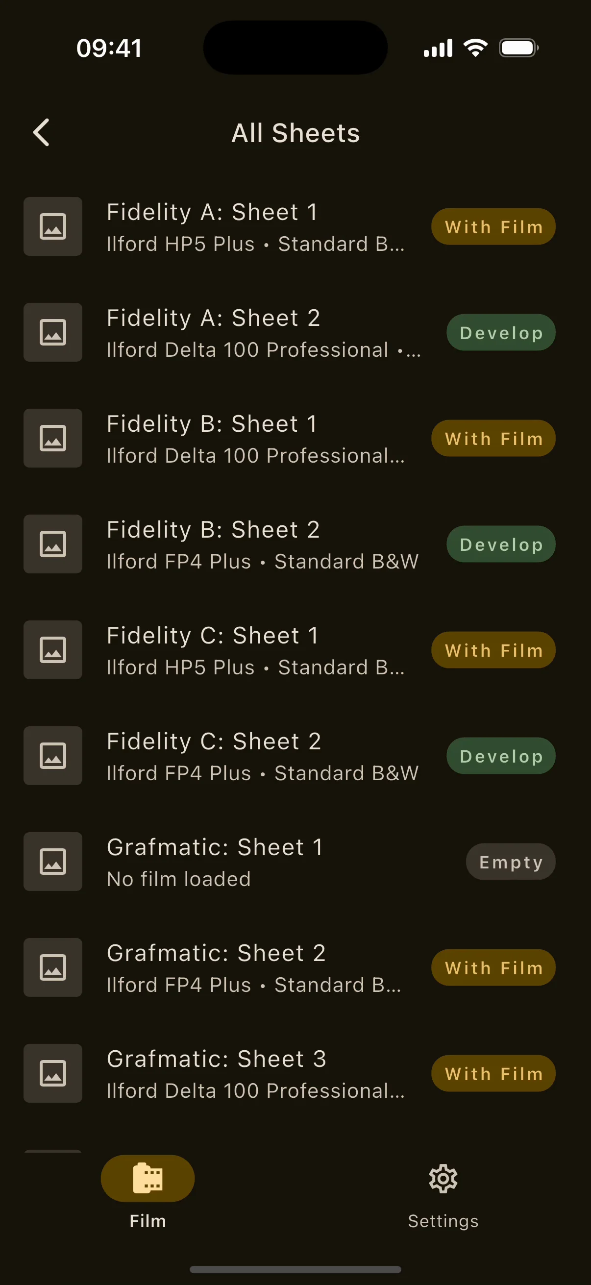 All Sheets on iPhone: every sheet across holders with its status.