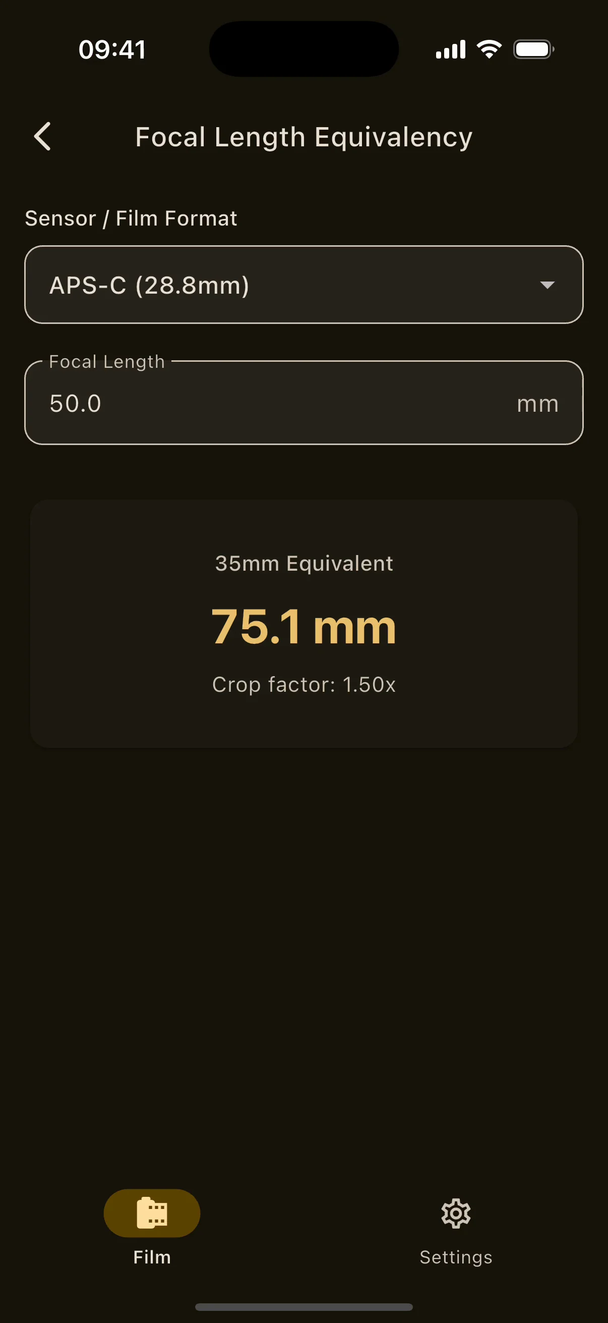 Focal Length Equivalency on iPhone with the format picker, crop factor and 35 mm equivalent.